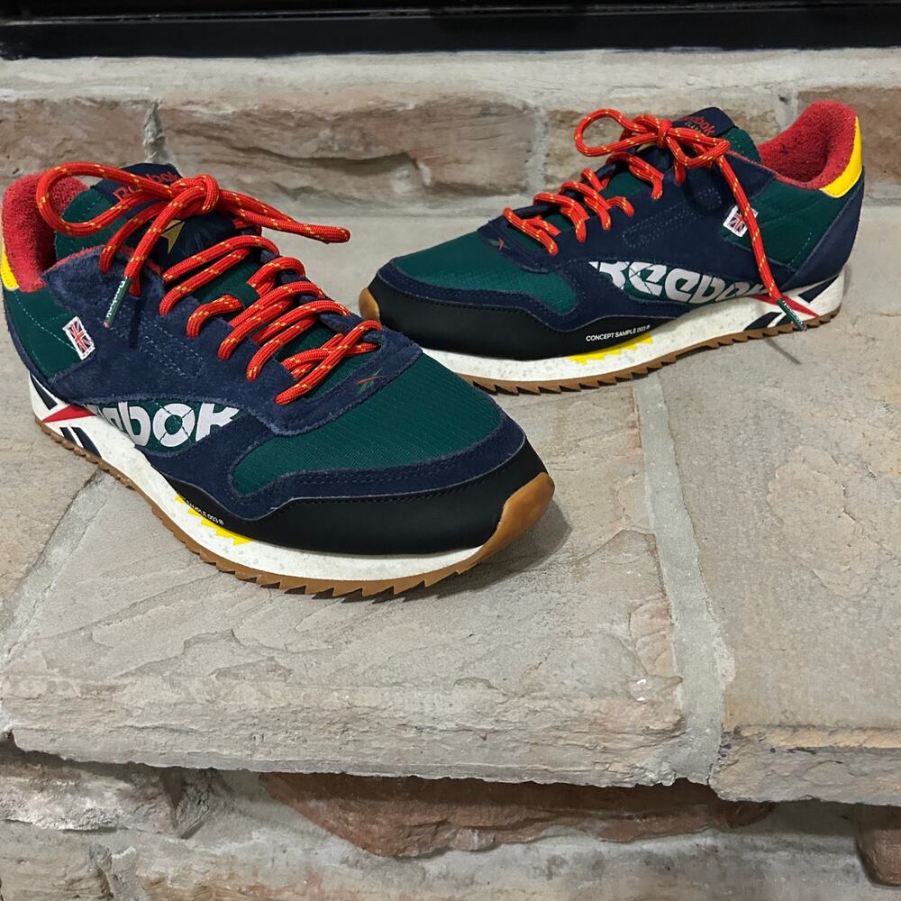 Reebok Classic Leather Ripple Altered sneakers Green Red Yellow Streetwear sz 9 - Picture 2 of 10